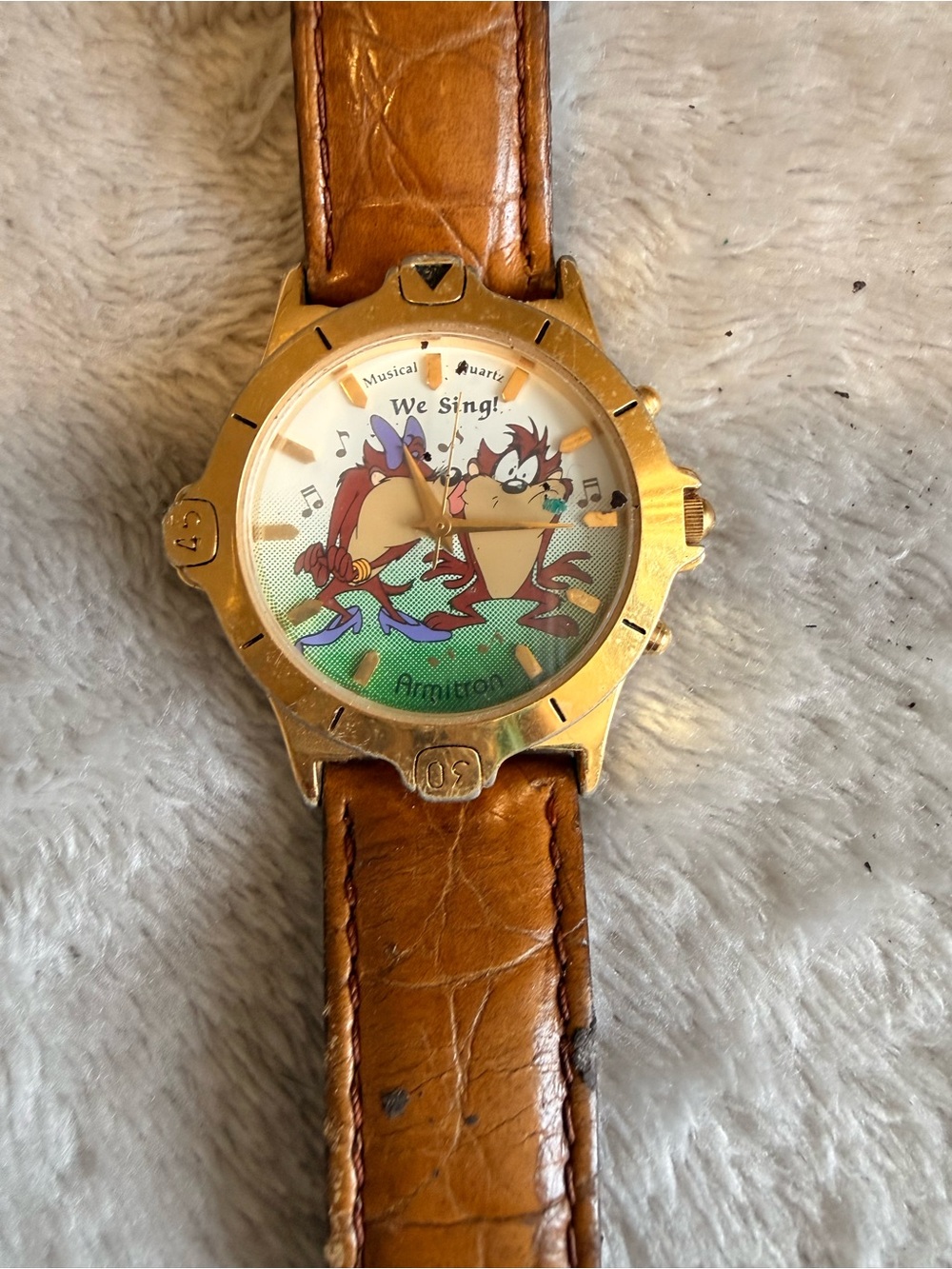 Tazmanian Devil Musical Watch with Brown Leather Strap